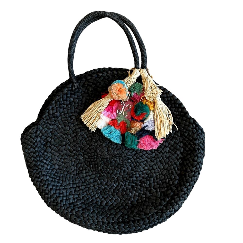 L*Space Black Straw Summer Tote Beach Handbag